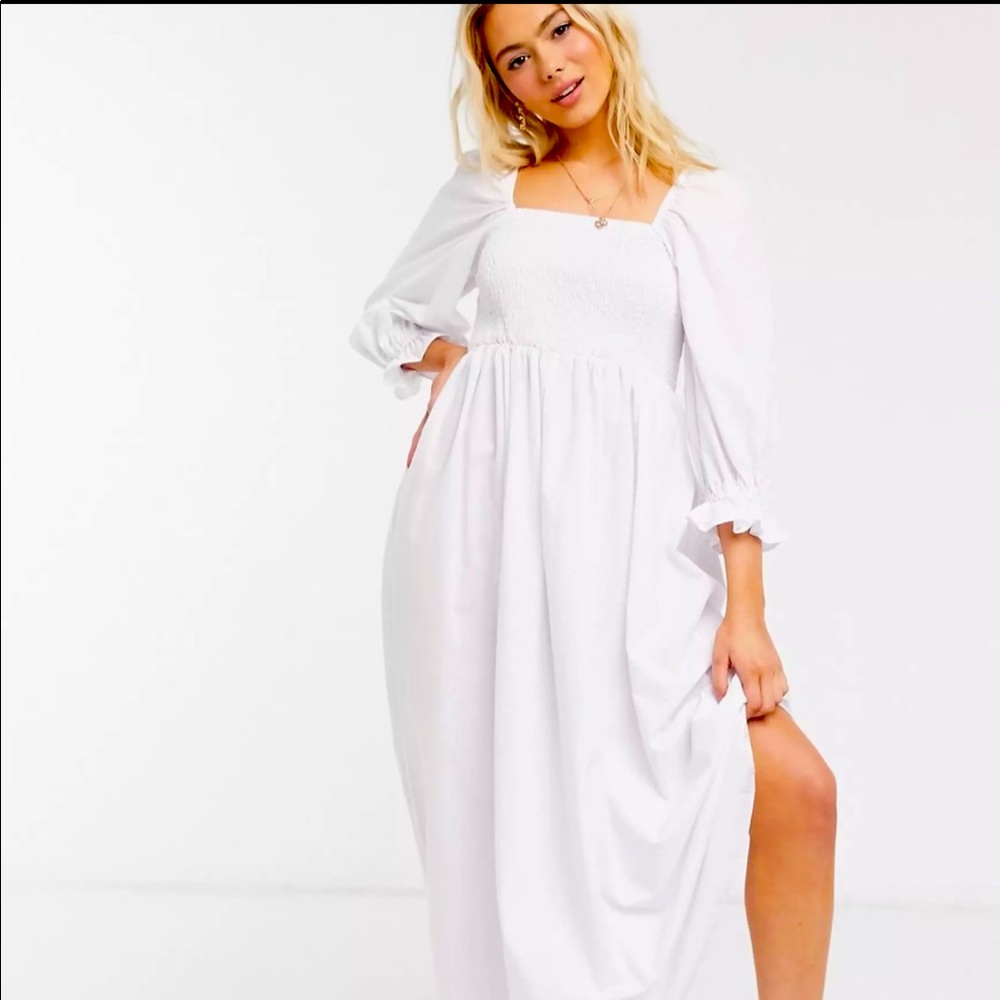 Smocked Maxi Dress | White | ASOS